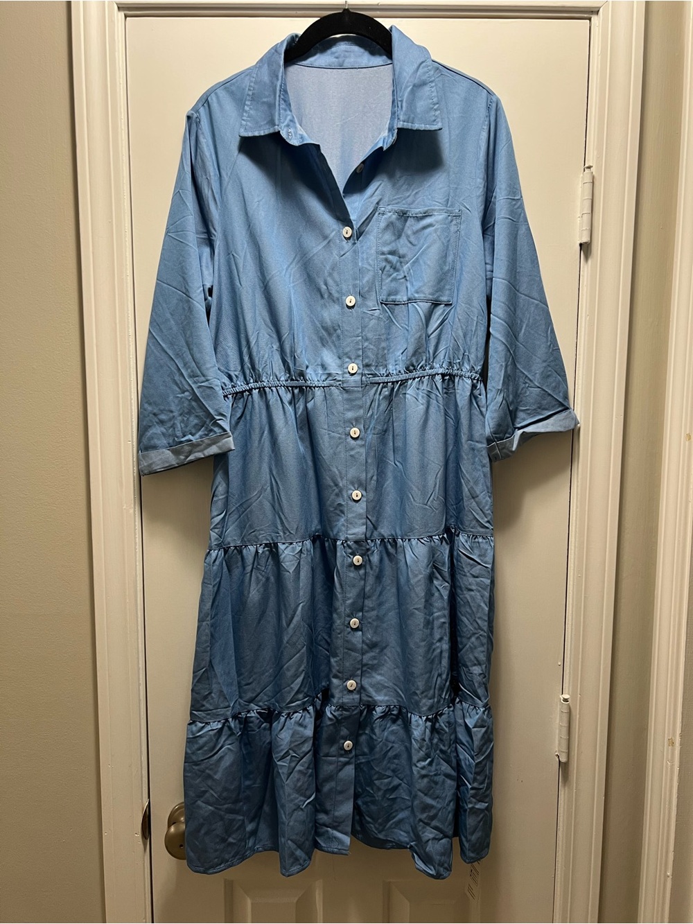 Cupshe Light Blue Button-Front Tiered Midi Dress